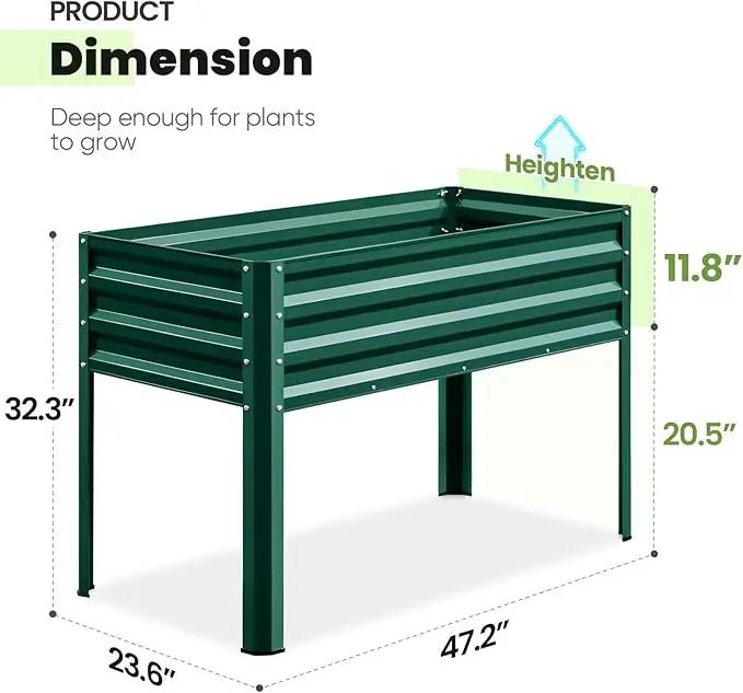 KING BIRD Large Raised Garden Bed with Legs Galvanized Elevated Planter Box 48×24×30 in for Backyard, Patio, Balcony, 400lb Capacity, Green by GreenHaven Gardens