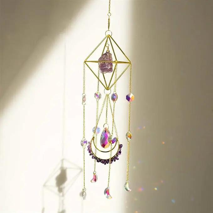 Suncatcher Amethyst Crystal Boho Decor, Spiritual, Purple Gemstone Sun Catcher Hanging for Windows, Rainbow Maker, Crystal Boho Hanging, Natural Stone (Amethsyt) by GreenHaven Gardens