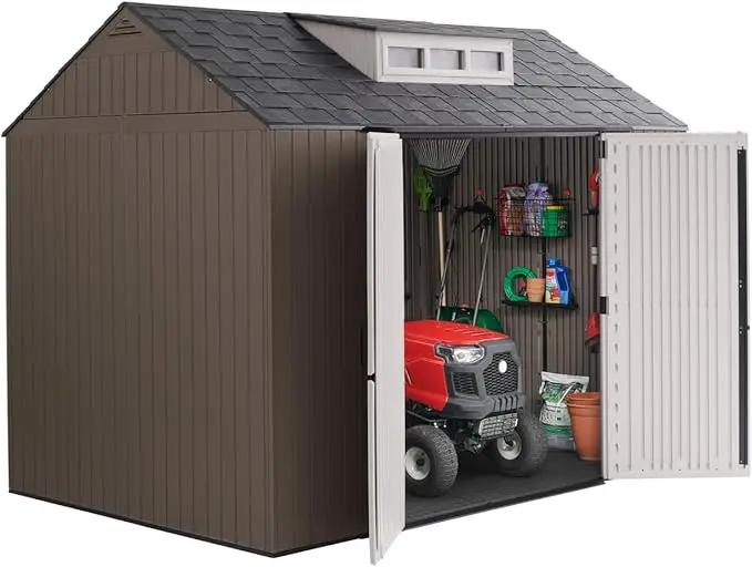 Rubbermaid Extra Large Resin Outdoor Storage Shed With Floor (7 x 10.5 Ft.) Weather Resistant Brown Organization for Home/Lawn Mower/Backyard Equipment/Bike Storage/Pool Supplies by GreenHaven Gardens