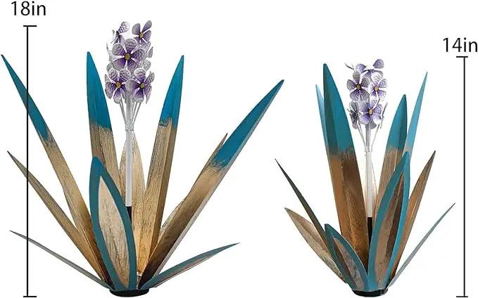Metal Agave Plant Garden Art, 2 Pack Tequila Rustic Sculpture, Rustic Metal Agave Plants Lawn Home Ornaments, for Yard Stakes, Garden Figurines, Outdoor Patio (2 PCS Purple Flowers) by GreenHaven Gardens