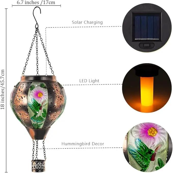 Starsoul Hummingbird Hot Air Balloon Solar Lantern Metal & Glass Solar Hot Air Balloon Hanging Garden Light Waterproof Outdoor Lantern for Patio Yard Party Decorations by GreenHaven Gardens