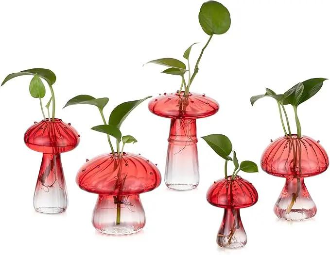 Glasseam Mushroom Plant Propagation Stations: Red Glass Terrarium Jar Set of 5 Cute Planters for Indoor Plants Decorative Propagate Station Unique Christmas Birthday Gifts for Women Home Office Decor by GreenHaven Gardens