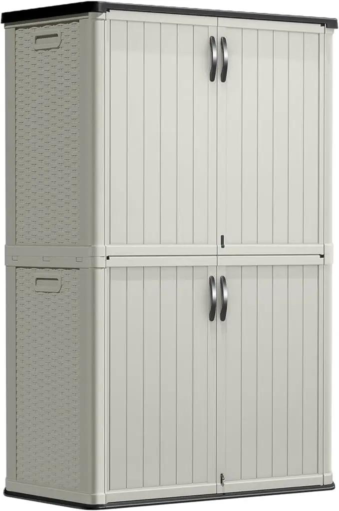 Greesum Outdoor Storage Shed Without Divider, 45 cu.ft Outdoor Waterproof Storage Cabinet for Garden Tools, Pool Storage, Garbage Cans, Beige by GreenHaven Gardens