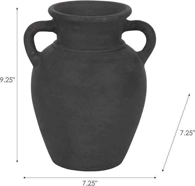 Sagebrook Home Black Boho Terracotta Vase - Amphora-Style Decorative Flower Holder for Home, Office & Living Room - 9" Black by GreenHaven Gardens