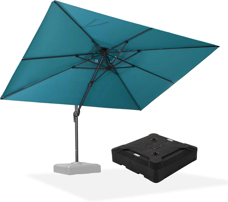 PURPLE LEAF 9' X 12' Patio Umbrella with Base Outdoor Rectangle Umbrella Large Cantilever Umbrella Heavy Duty Outdoor Market Umbrella for Garden Deck Backyard Pool Turquoise Blue by GreenHaven Gardens