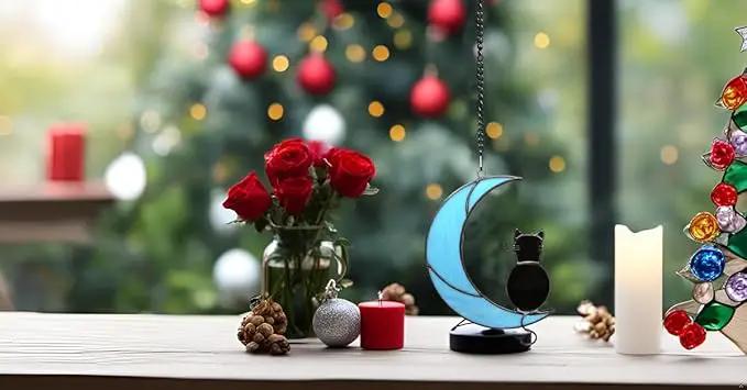 Black Cat Stained Glass Suncatcher,Cat Memorial Gifts for Loss of Cat,Cat Mom Gifts,Cat Sympathy Gifts for Cat Lovers,Window Hanging Ornament by GreenHaven Gardens