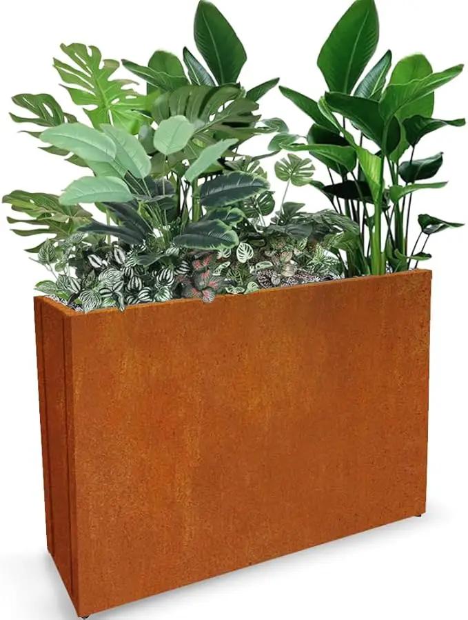 Metal Tall Long Planter Box Large Rectangular Planter Flower Pot with Drainage Holes for Indoor Outdoor Deck Porch Garden Home Patio Front Door (Rusty Orange, M) by GreenHaven Gardens