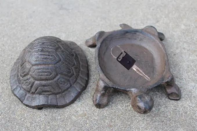 Garden Decoration Turtle Cast Iron Key Hider Stone Diversion Safe Key Outside Hider Hide-A-Key Holder Safely Hiding Your Spare Keys for Outdoor Garden or Yard, Geocaching by GreenHaven Gardens
