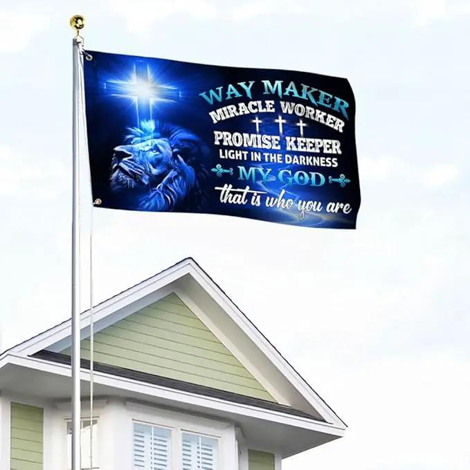 American Flag-Jesus Christ Grommet Flag Way Maker Miracle Worker DDH1349GF, 3x5 ft., No Flag Pole Rings-USA Heavy Duty Flags Canvas Cotton-Durable Indoor Outdoor Flag by GreenHaven Gardens