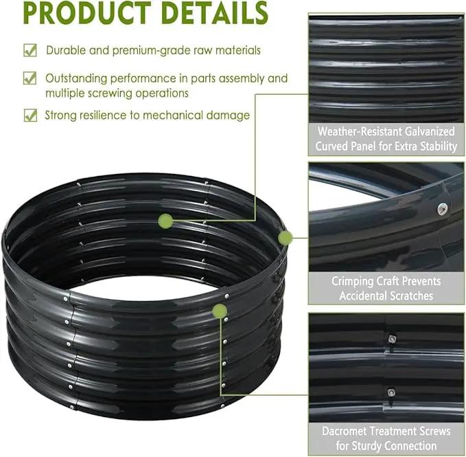 FORTUNO 2 Pcs 2 Ft Round Raised Garden Bed Box Galvanized Metal Outdoor High Flower Bed Steel Patio Ground Planter for Planting Vegetables and Herbs, Dark Grey by GreenHaven Gardens