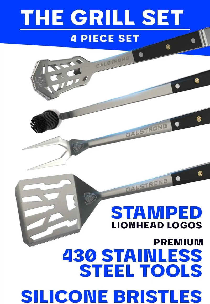 DALSTRONG 4-Piece Professional BBQ Pitmaster Grill Set - Premium High-Carbon Stainless Steel Grilling - 18 inch Length - Silicone Brush, Spatula, Tongs, Fork - G10 Handles by GreenHaven Gardens