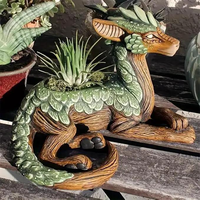 Funny Dragon Planter, Resin Animal Planter, Dragon Statue Outdoor, Dragon Figurines, Unique Succulent Pots with Drainage Hole, Dragon Yard Decor for Outside Lawn Patio Patio Yard Ornament Gifts (A) by GreenHaven Gardens