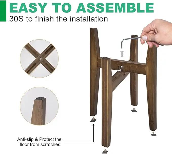 Plant Stand Indoor, Bamboo Plant Shelf, Adjustable Corner Plants Flower Holders Single Floor Plant Stand, Fits 8 to 12 Inches Pots,(Pot & Plant Not Included)(walnut) by GreenHaven Gardens