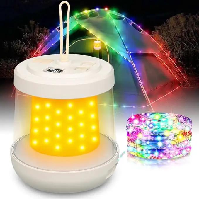 UniqueFire Portable 2-in-1 Camping Lantern & String Lights, Rechargeable LED Tent Lantern with RGB String Lights for Camping, Party, Garden & Yard Outdoor Decoration by GreenHaven Gardens