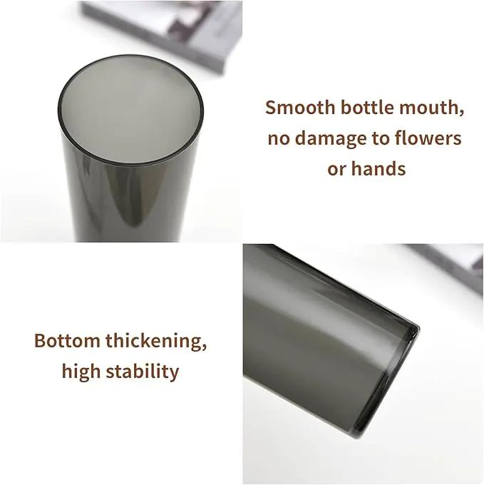 Flower Vase, Non-breakable Vases, 4" W x 12" H, Acrylic Grey Vase, Aesthetic Room Decor Cylindrical Modern Flower Vases for Table Centerpiece, Home Decor, Women Floral Arrangement Gift by GreenHaven Gardens