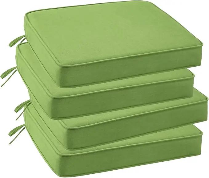 Outdoor Sunbrella Square Corner Seat Cushion, 18.5"x16"x3", Set of 4, Non Slip Seat Cushion Pads with Removable Cover for Patio Furniture, Garden Yard Lawn, Canvas Ginkgo by GreenHaven Gardens