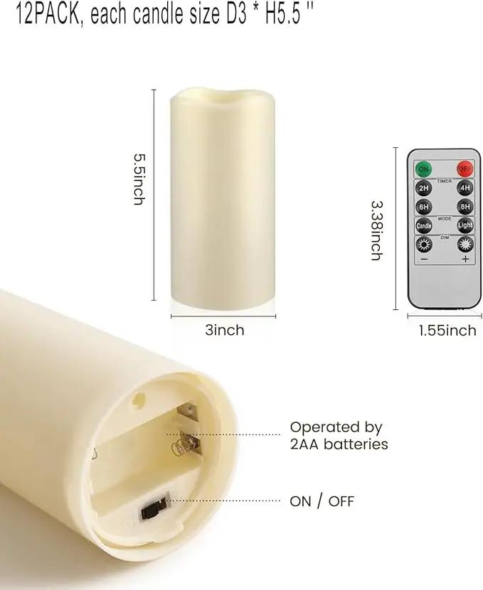 Waterpoof Flameless Remote Control Candles 15PACK D3''*H5.5''Battery Operated Flickering LED Pillar Candle,plastic with 10-Key 24Hours Timer for Outdoor/Indoor Home Party Garden Lanterns Porch (Ivory) by GreenHaven Gardens