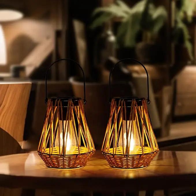 Solar Lanterns,2 Pack Hanging Solar Lantern Outdoor Lanterns for Patio Waterproof,Rattan Lantern with Handle,Decorative Retro Rattan Lights for Yard by GreenHaven Gardens