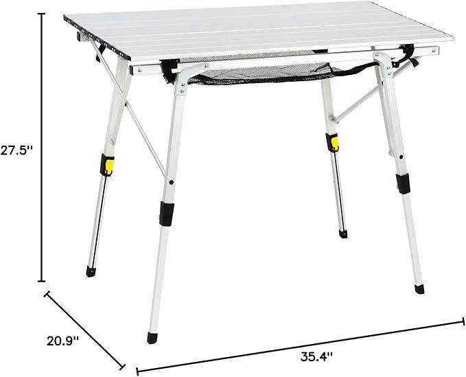 PORTAL Outdoor Folding Portable Picnic Camping Table with Adjustable Height Aluminum Roll Up Table Top Mesh Layer, Silver by GreenHaven Gardens