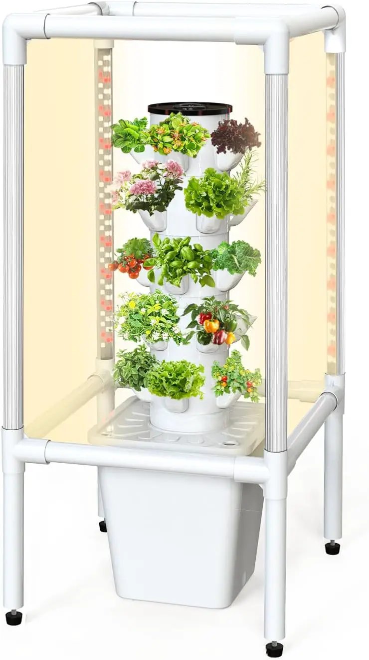 SJZX Hydroponics Growing System, Hydroponic Tower with Full-Spectrum Grow Lights, 5 Tiers Indoor Outdoor Garden Planter, Vertical Home Gardening Germination Kits for Vegetables, Fruits, Herb (25 Pods) by GreenHaven Gardens