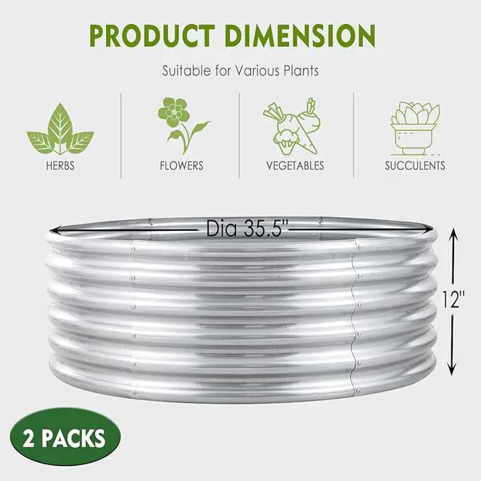 FORTUNO 2 Pack 3 Ft Round Galvanized Raised Garden Bed Box 36 Inches Metal Outdoor Flower Bed Steel Patio Ground Planter for Planting Vegetables and Herb, Silver by GreenHaven Gardens