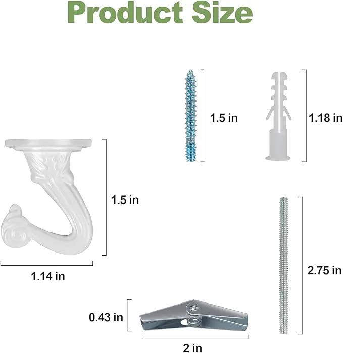 Ceiling Swag Hook Sets - Heavy Duty Hooks with Mounting Hardware for Hanging Plant, Ceiling or Extender Chains - Easy Install with Screws/Brackets (10 pcs - White) by GreenHaven Gardens