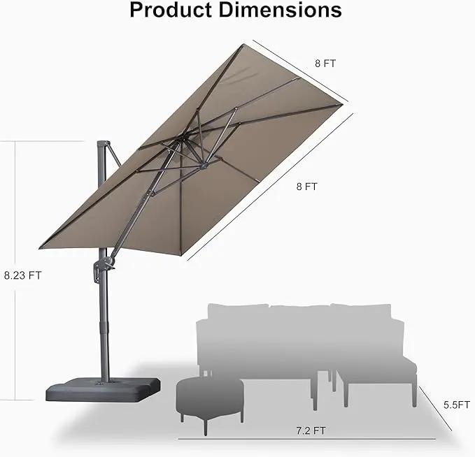 PURPLE LEAF 8 FT Cantilever Patio Umbrella Outdoor Aluminum Offset Square Umbrella with 3 Years Fade Resistance Recycled Fabric and 360-degree Rotation for Deck Pool Garden, Ash Mocha by GreenHaven Gardens
