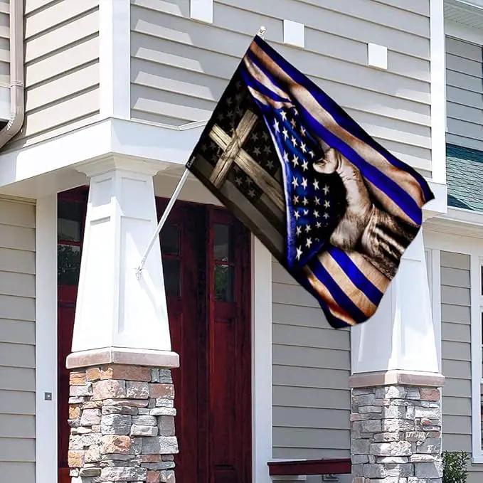 FLAGWIX The Thin Blue Line Christian Cross, America US Flag - 4th of July Decorations for Home, Garden, House Flag (29.5" x 39.5") - USA House Garden Flags Premium Polyester, Decorative Outdoor Flags by GreenHaven Gardens