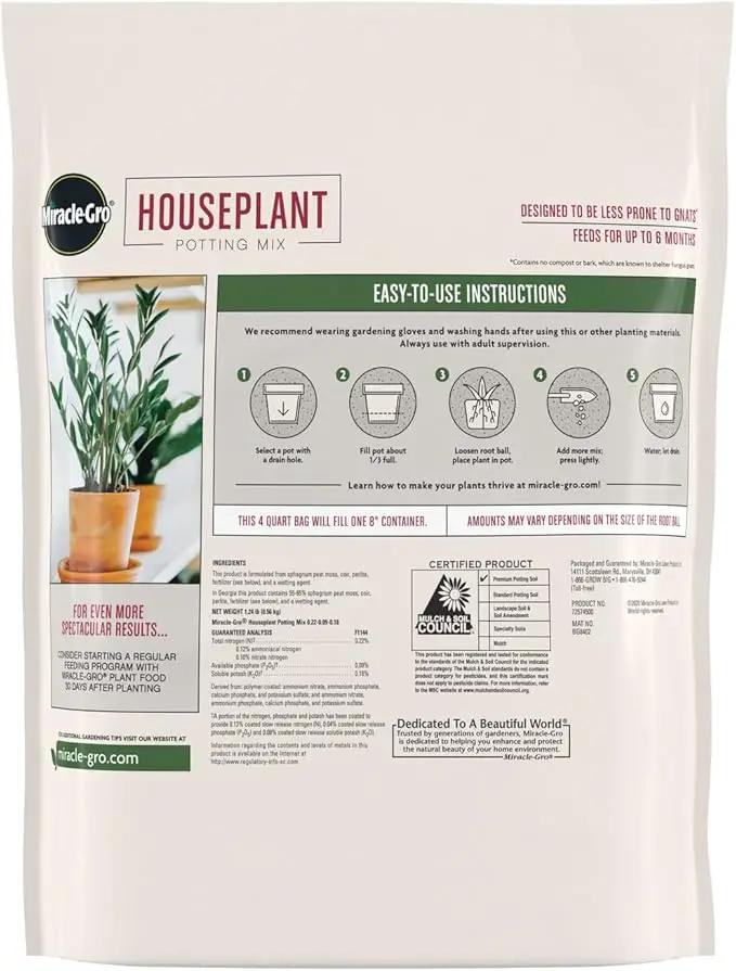Miracle-Gro Houseplant Potting Mix - Fertilized Soil, Designed to be Less Prone to Gnats, 4 qt. (2-Pack) by GreenHaven Gardens