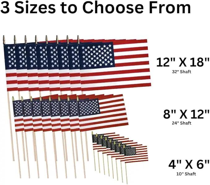 American Flags on Stick - Handheld Spearhead US Flag for 4th of July, Memorial Day Event Decorations - Patriotic Decor for Indoors & Yard - Wooden Stick, Cotton Fabric - (8"x12" - 12 Pack) by GreenHaven Gardens