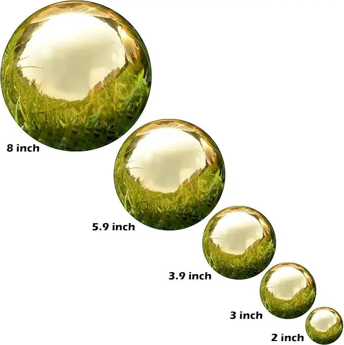 Nerien Gazing Ball, Stainless Steel Garden Mirror Globe, Polished Ornament Sphere, Hollow Floating Reflective Hemisphere, for Home Outdoor Pond Housewarming Swimming Pool Decoration, Gold, 8Pcs by GreenHaven Gardens