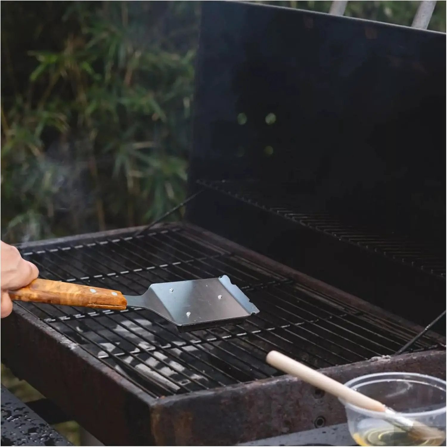 Barbecue Grill Brush and Stainless Steel Scraper Scraper Extended Large,Large Wooden Handle, Wire BBQ Grill Brush for Outdoor Grill - No Scratch- BBQ Grill Brush for Any Grill by GreenHaven Gardens