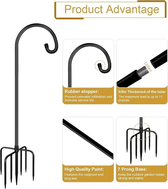 Shepherd Hook 60 Inch Tall Heavy-Duty Metal Garden Hanging Pole Stake for Bird Feeder Pole Plant Baskets, Black (1 Pack). by GreenHaven Gardens