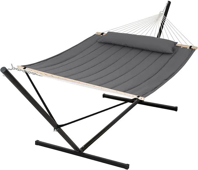 SUNCREAT Hammocks for Outside with 15 ft Stand, Stand Alone Hammock, 475 lbs Capacity, Dark Gray by GreenHaven Gardens
