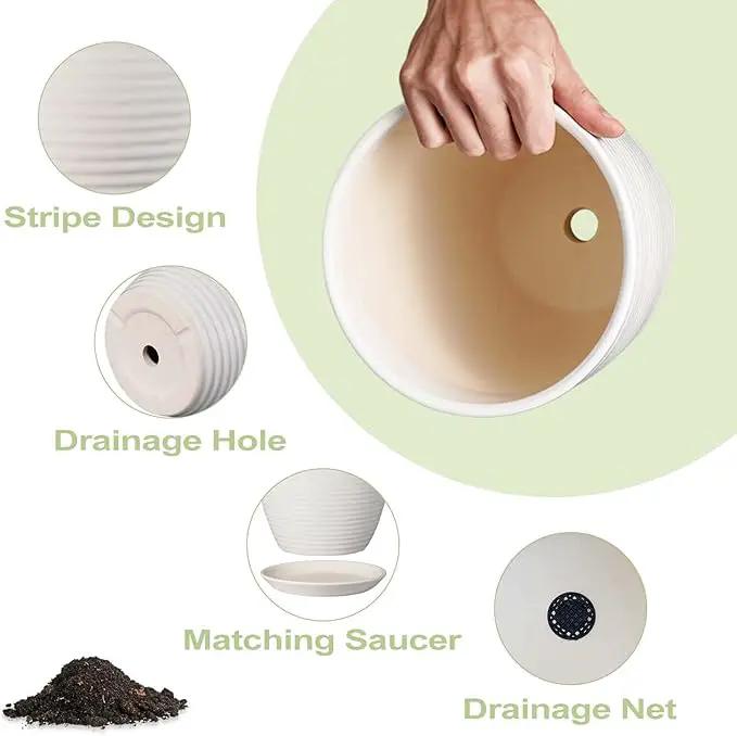 12 Inch Ceramic Planter Pot, Large Planter Pot with Drainage Hole and Saucer Round Flower Pot for Indoor Outdoor Plants, White by GreenHaven Gardens