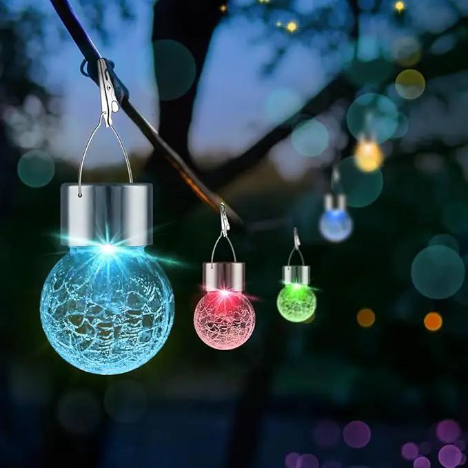 12 Pack Hanging Solar Lights Outdoor Decorative, Waterproof Solar Globe Lantern with Handle and Clip, Solar Powered Cracked Glass Ball Lights for Garden Yard Patio, Fence Tree Umbrella, Holiday Decor by GreenHaven Gardens