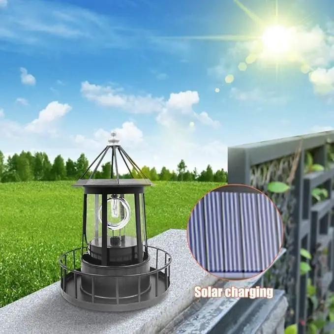 Marsrut LED Solar Light Powered Rotating Lighthouse Beacon Lamp, Outdoor Courtyard Waterproof Solar Hanging Lamp, Lawn Lantern, for Patio Fence Garden Decoration Outdoor Lighting Home Decor (Black) by GreenHaven Gardens