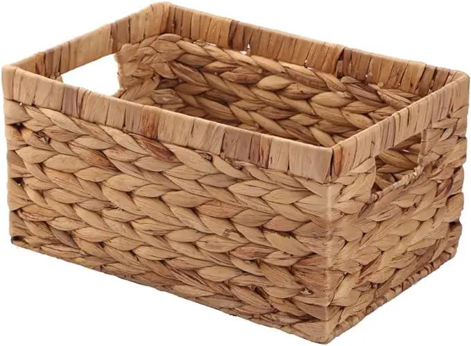 Basket Box Woven Natural Water hyacinth Rectangular with Handle,Kingwillow.(Small) by GreenHaven Gardens