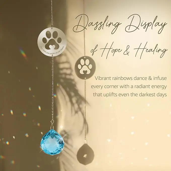 Dog Memorial Gifts, Unique Loss of Pet Sympathy Idea, Sky Blue Crystal Ball Rainbow Suncatcher with Paw Print for Cat or Dog Remembrance and Bereavement by GreenHaven Gardens