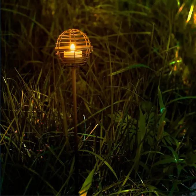 Solar Pathway Lights Outdoor, Rust Iron Ball Candle Holder Stake with Flickering Solar Powered Tea Lights, Perfect Decorative Garden Lighting for Yard Lawn Patio Landscape Decor Outside-4Pack by GreenHaven Gardens