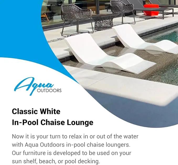 Aqua Outdoors Pool Chaise Lounge Chairs for Ledge & Shelf, Water-Weighted Pool Lounger for Depths Up to 9”, No Screw Plugs & Tools Needed, Classic White Ledge Lounger, Set of 1 by GreenHaven Gardens