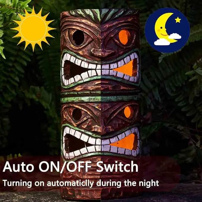 Solar Tiki Statue Outdoor Decor-Garden Large Tiki Statue-Solar Totem Pole Tiki Bar Decoration for Lawn Patio Yard,10 Inch Tall by GreenHaven Gardens