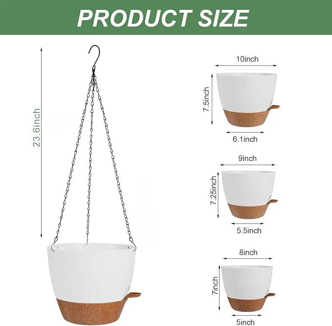 10/9/8 Inch Hanging Planter for Indoor Outdoor Plants, 3 Pack Self-Watering Hanging Pot with Drainage Holes Hanging Planter Baskets Plant Pots with Removable Tray (White+Brown) by GreenHaven Gardens