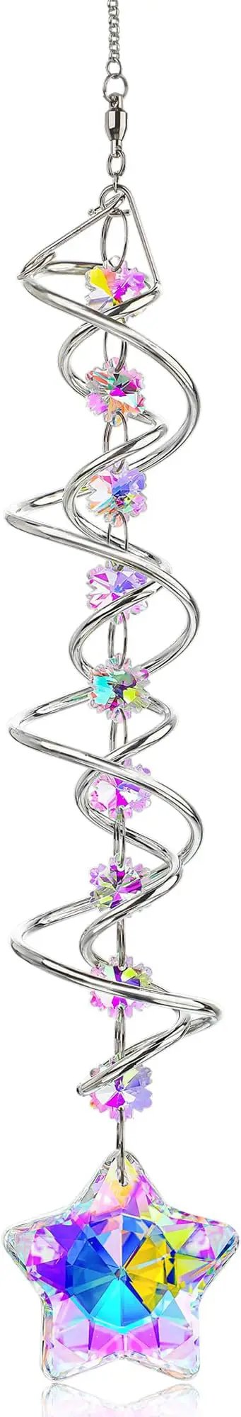 H&D HYALINE & DORA 21inch Crystal Suncatcher for Window Hanging Double-Spiral Design Gazing Ball Spiral Tail Wind Spinners Sun Catchers Rainbow Maker Indoor Outdoor Christmas Decoration by GreenHaven Gardens