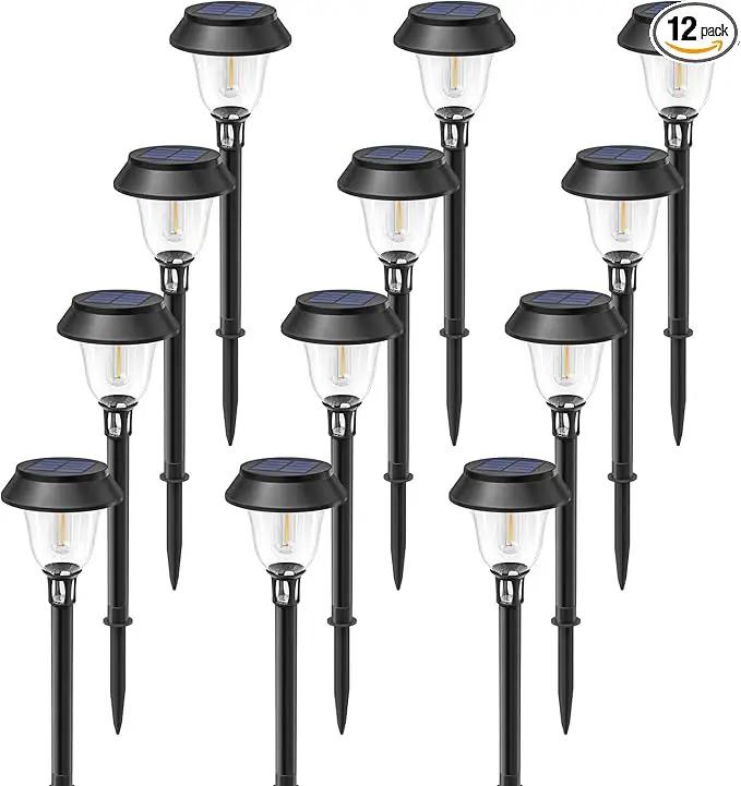 Solar Pathway Lights,12 Pack LED Solar Lights Outdoor Waterproof,3200K Landscape Lighting,2 Brightness Mode Solar Path Lights,Landscape Lights,Solar Garden Lights for Yard Lawn Walkway Driveway by GreenHaven Gardens