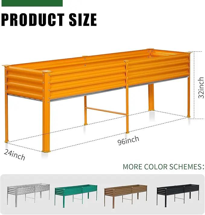 Land Guard Galvanized Raised Garden Bed with Legs, 96×24×32in Raised Garden Beds Outdoor with Drainage Holes, Planter Boxes Outdoor for Backyard, Patio, Balcony, 800lb Capacity, Cream Yellow by GreenHaven Gardens