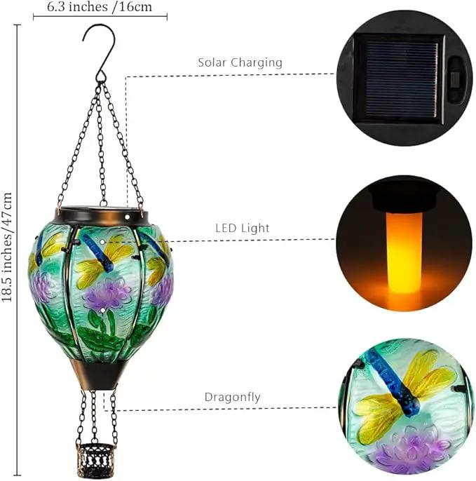 Starsoul Starsoul Dragonfly Hot Air Balloon Solar Lantern Glass Outdoor Hanging Hot Air Balloon Solar Flickering Flame Light Waterproof Garden Patio Yard Party Decorations by GreenHaven Gardens