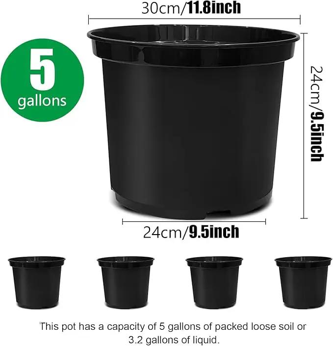 5 Gallon Pots for Plants, 12 Inch Plastic Nursery Pots with Drainage Holes, Round Sturdy Garden Pots for Outdoor Indoor Plants, Deep Nursery Plant Pots Planter, (5-Pack, Black) by GreenHaven Gardens