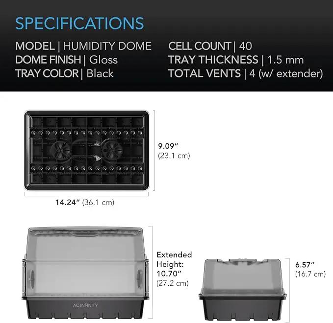 AC Infinity Humidity Dome, Germination Kit with Sturdy Drip Tray, 5x8 Cell Seedling Tray, and Vented Height Extension Panels, for Seed Starting, Propagation, Cloning Plants by GreenHaven Gardens