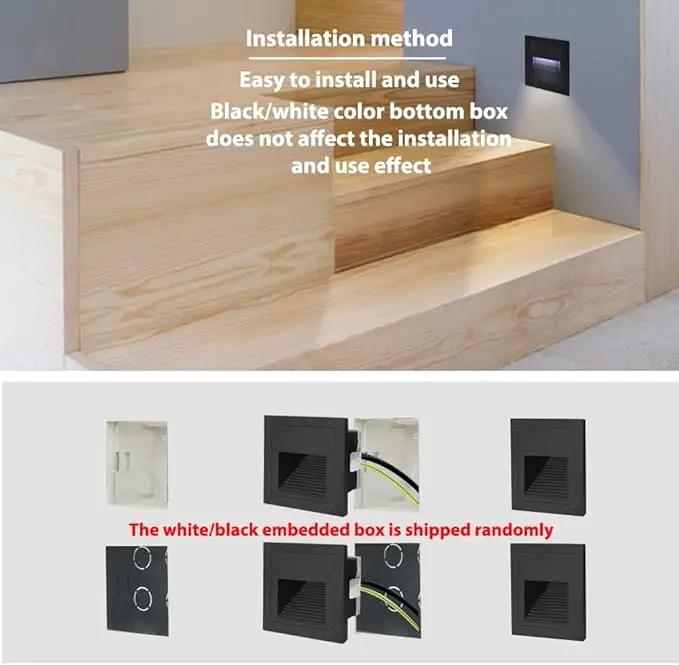 4Pack 3W LED Recessed Wall Light,120V Step Lights Warm White 3000K, IP65 Waterproof Stair Light Staircase Light lamp, Inside Outside Garden Balcony Corridor, Aluminum,Black by GreenHaven Gardens